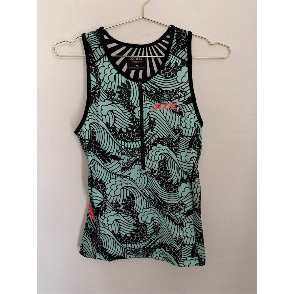 Zoot Womens LTD Tokyo Tri Racerback Tank Top Size XL Dragon Mint Green Triathlon